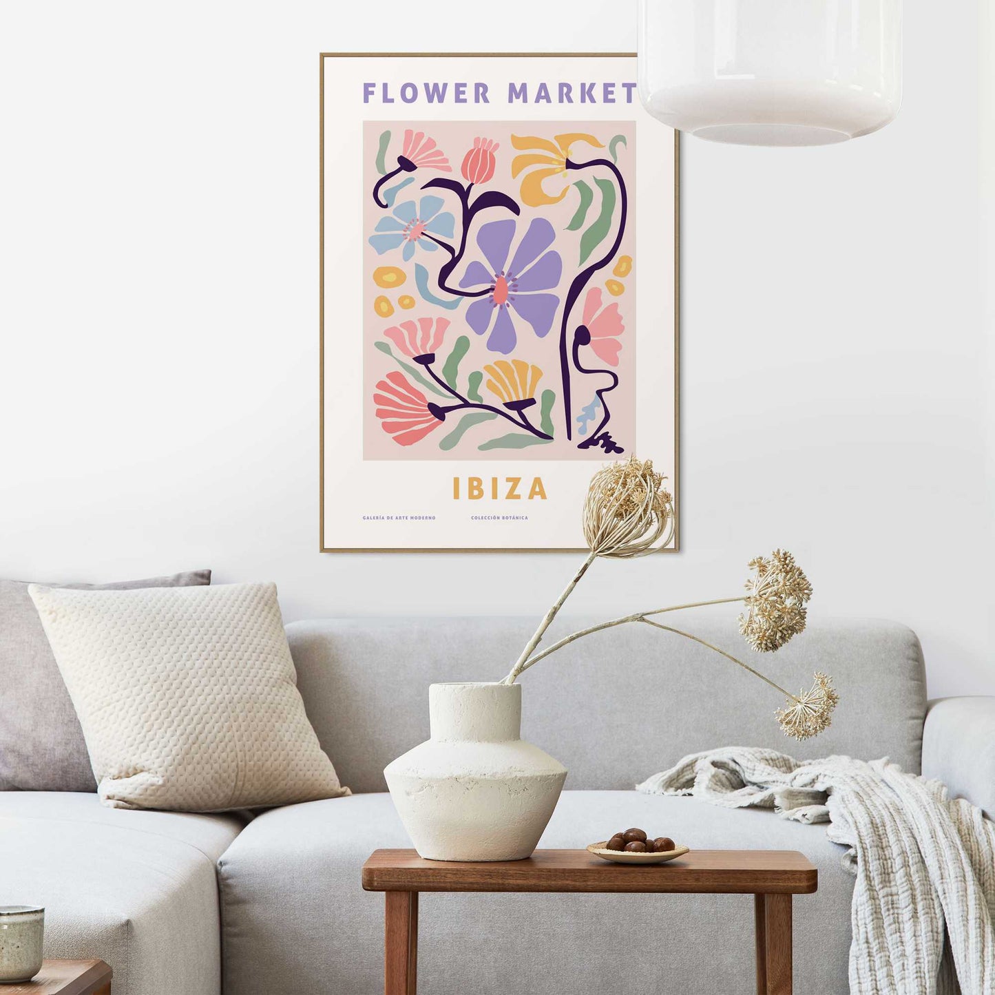 Framed in Wood Pastel Flower Market 70x50