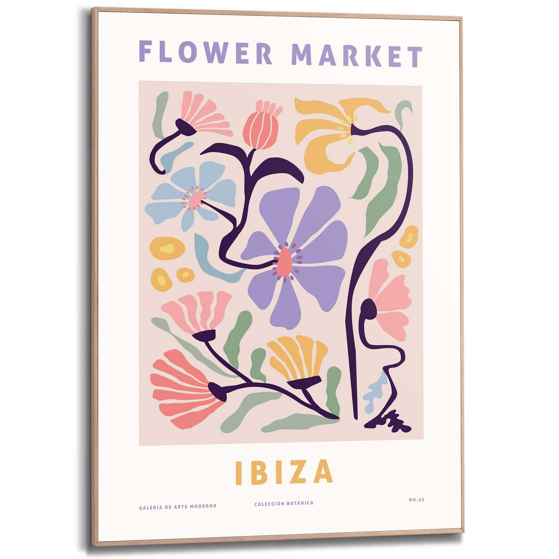 Framed in Wood Pastel Flower Market 70x50