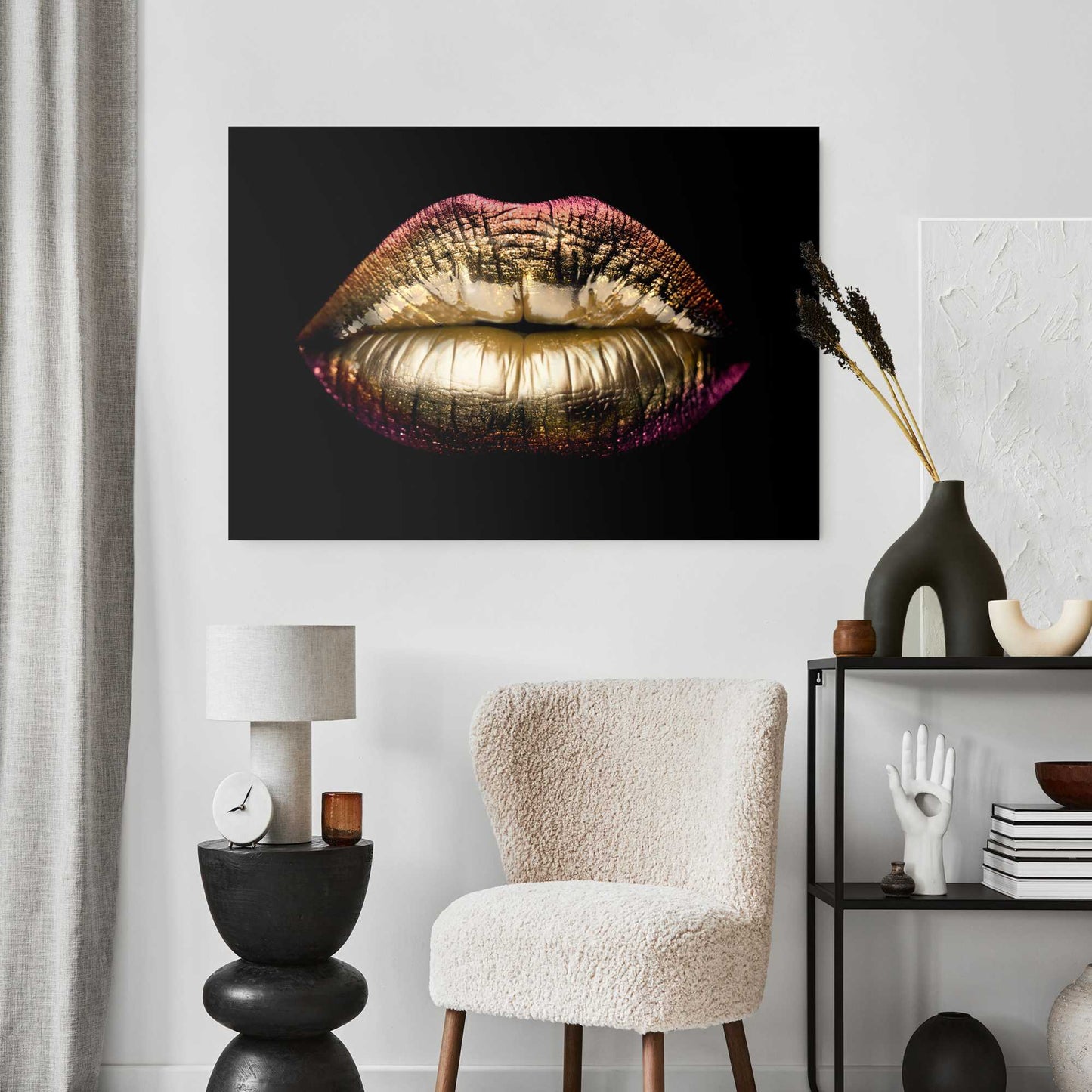 Plexiglass painting Golden Lips 70x100