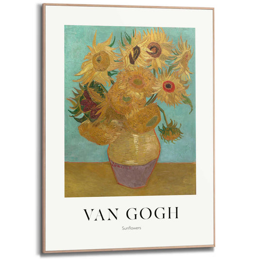 Framed in Wood Van Gogh - sunflowers blue 70x50