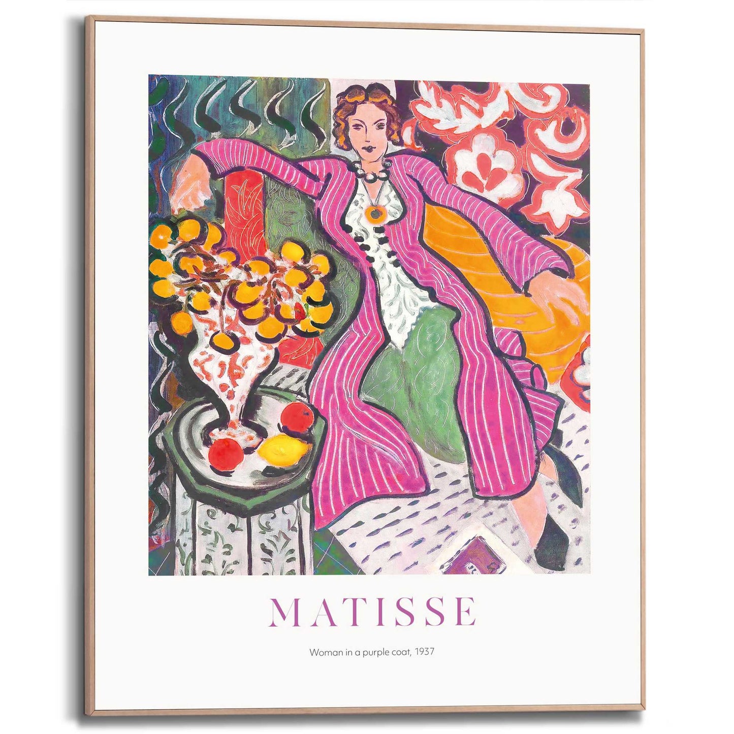 Framed in Wood Matisse - pink dressed woman 50x40