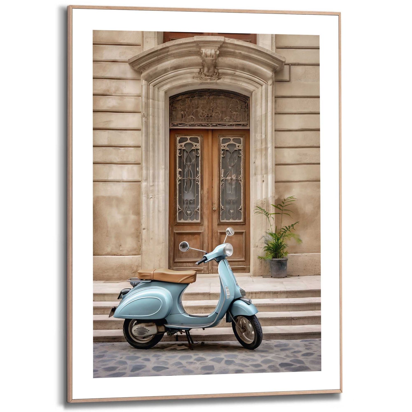 Framed in Wood Vespa Pose 70x50