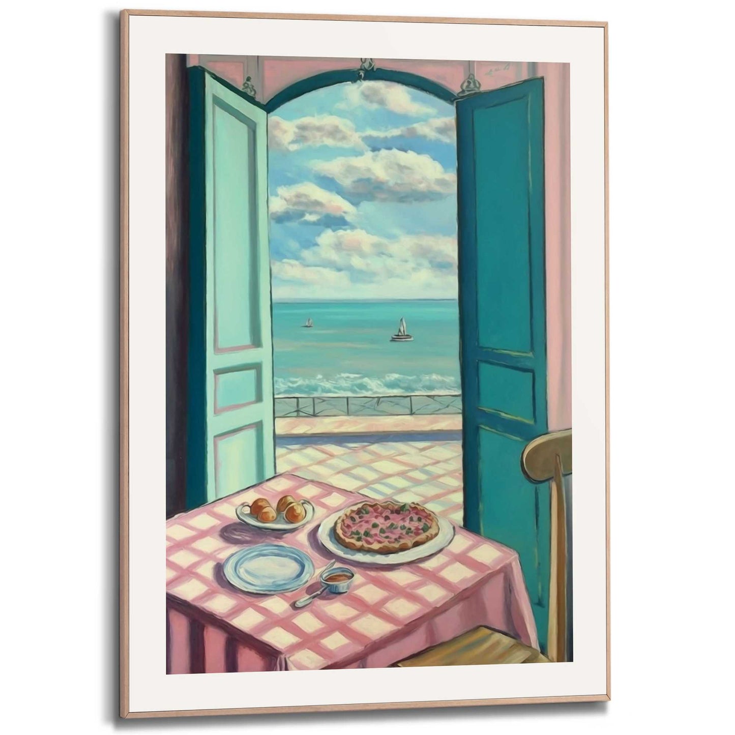 Framed in Wood Holiday Balcony View 70x50