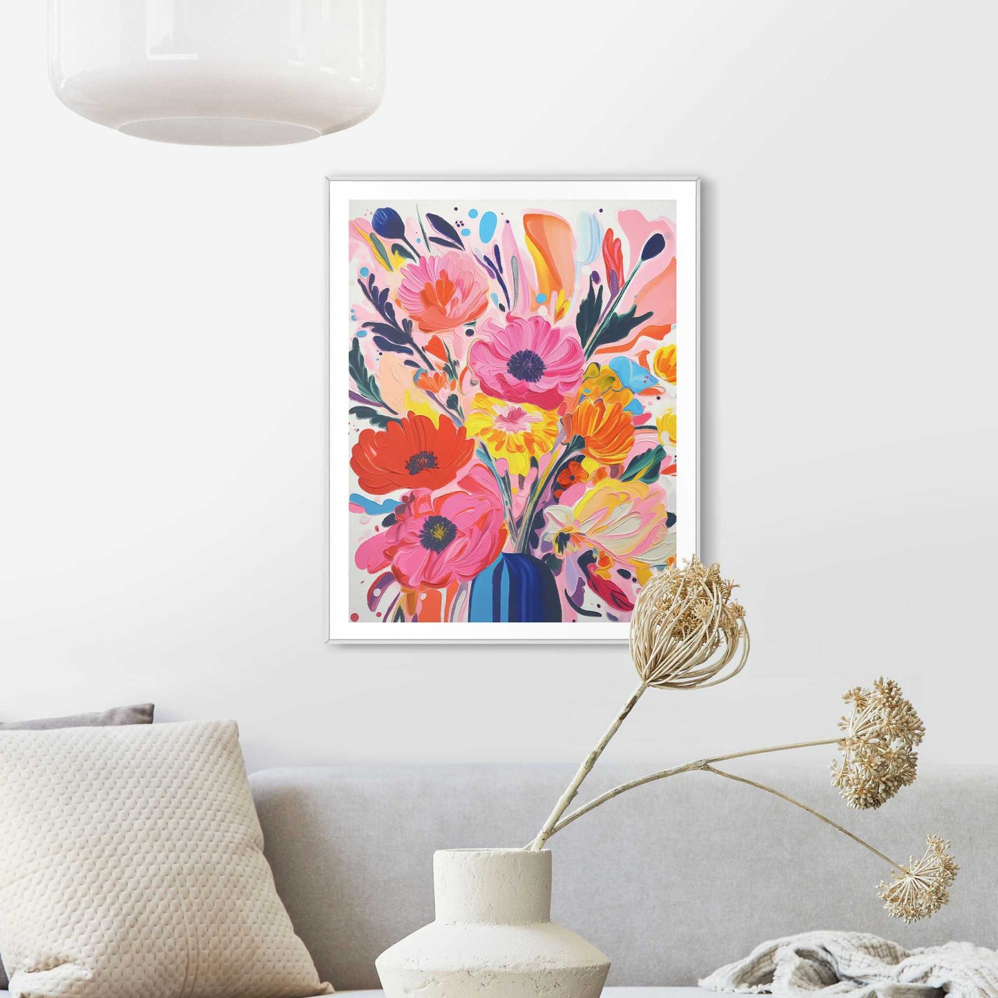 Framed in White Colourful Vase 50x40