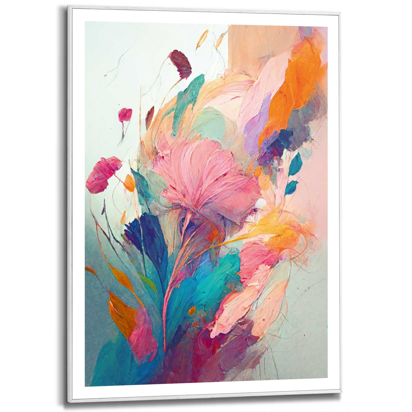 Framed in White Colourful Painted Flowers I 70x50