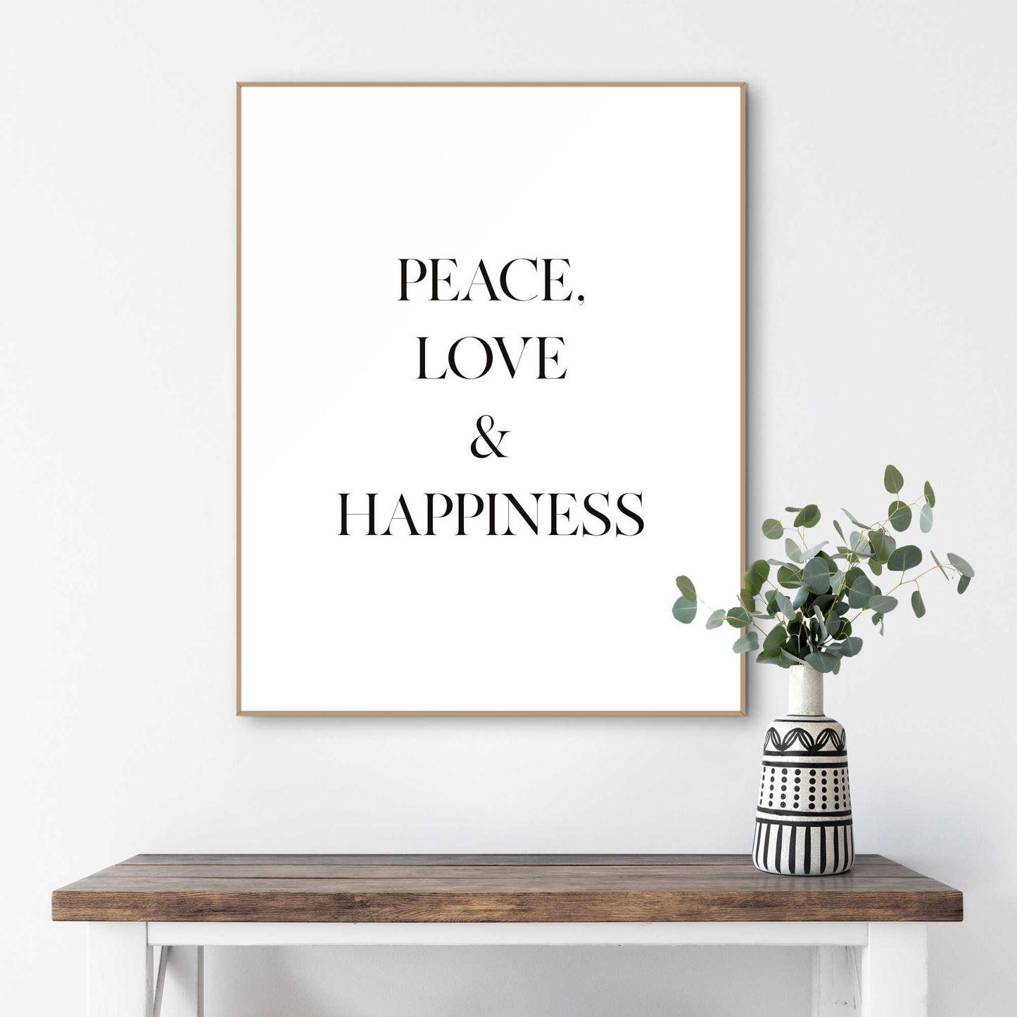 Framed in Wood Peace, Love & Happiness 50x40