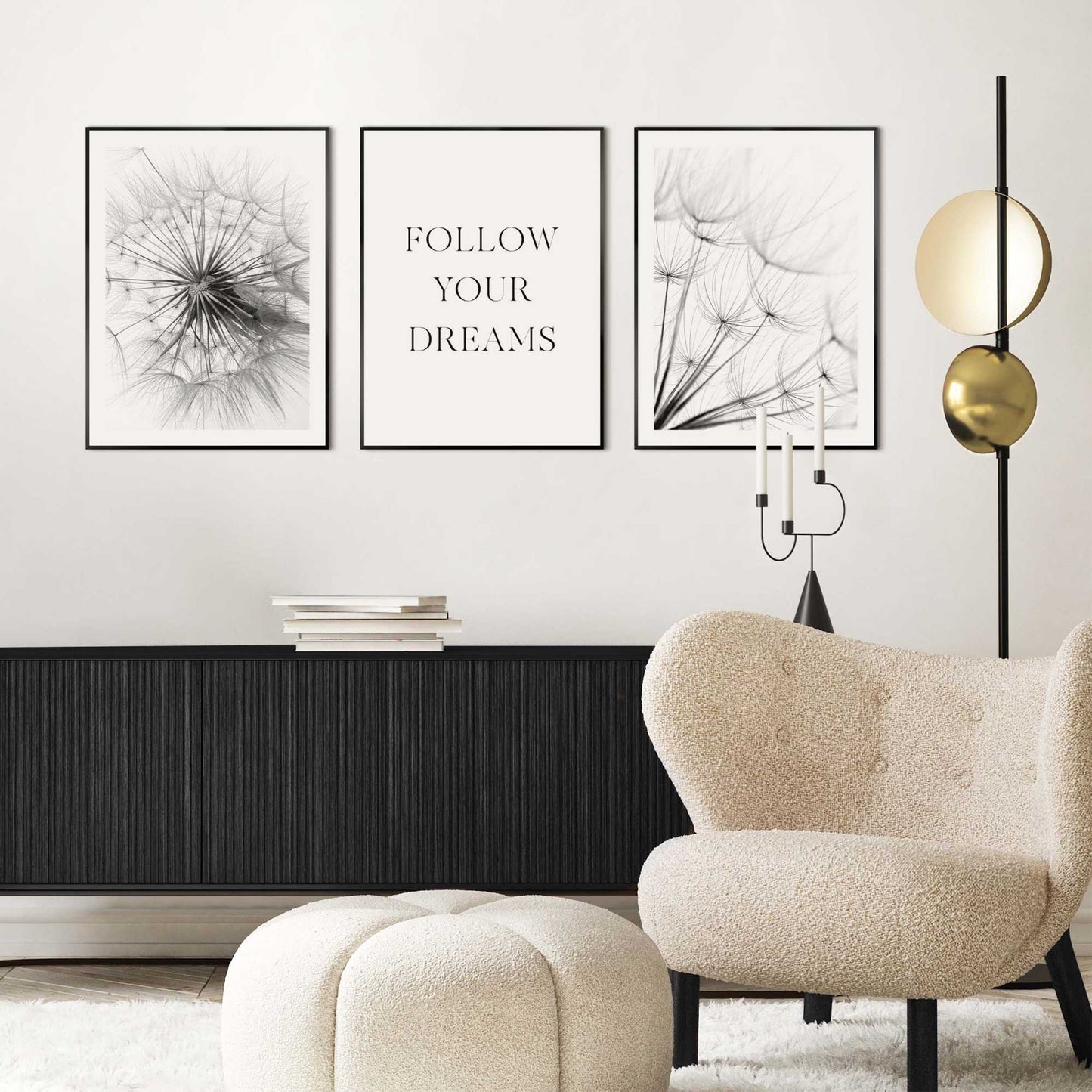 Framed in Black Dandelion Set 40x30