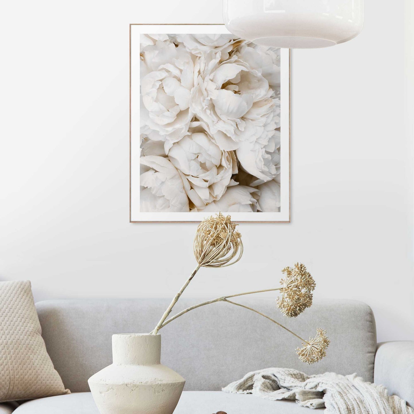 Framed in Wood Bed of White Roses 50x40