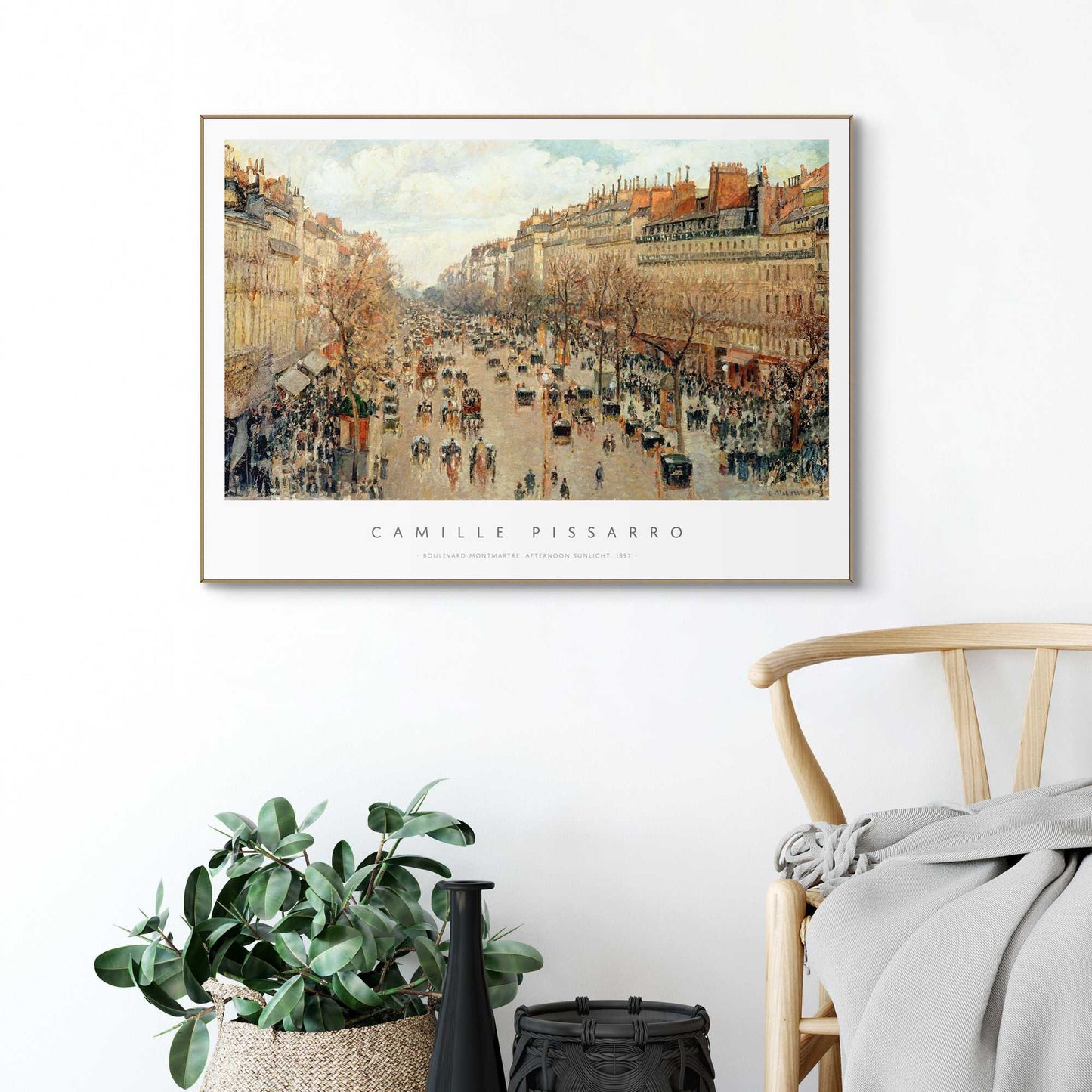 Framed in Wood Camille Pissarro - boulevard Montmartre in Paris 50x70