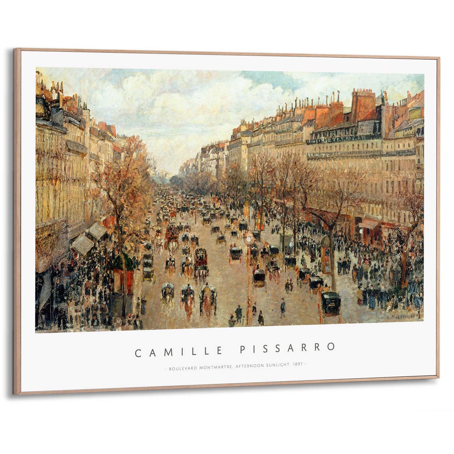 Framed in Wood Camille Pissarro - boulevard Montmartre in Paris 50x70