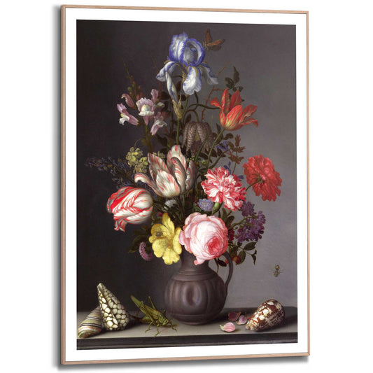 Framed in Wood Balthasar van der Ast - vase with flowers,shells and insects 70x50