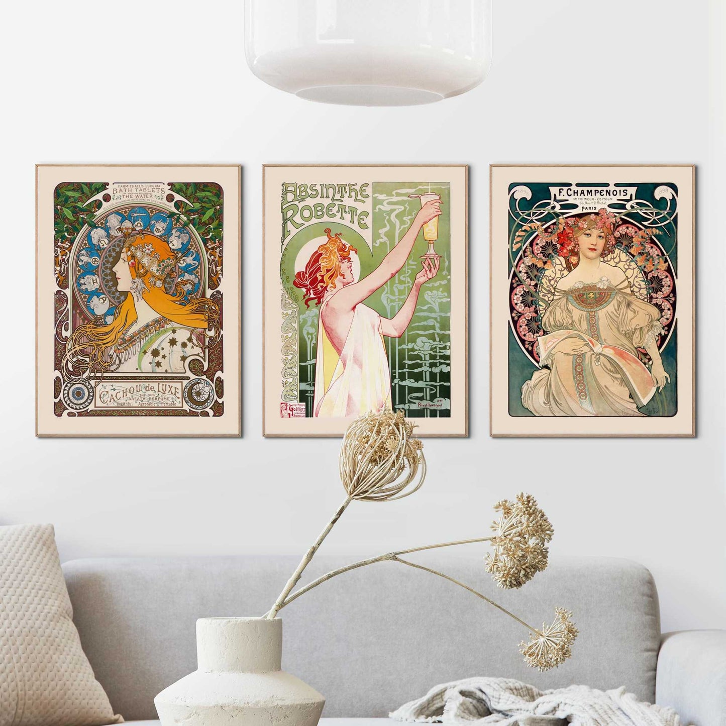 Framed in Wood Art Nouveau Trio 40x30