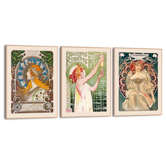 Framed in Wood Art Nouveau Trio 40x30