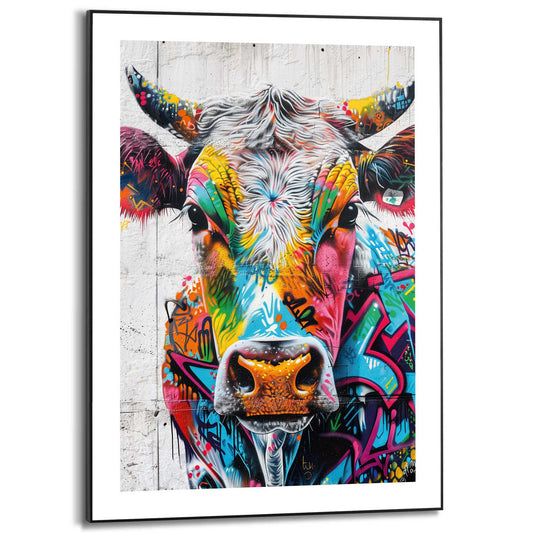 Framed in Black Colour Cow 70x50