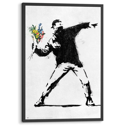 Framed poster Banksy - the flower thrower 94x63