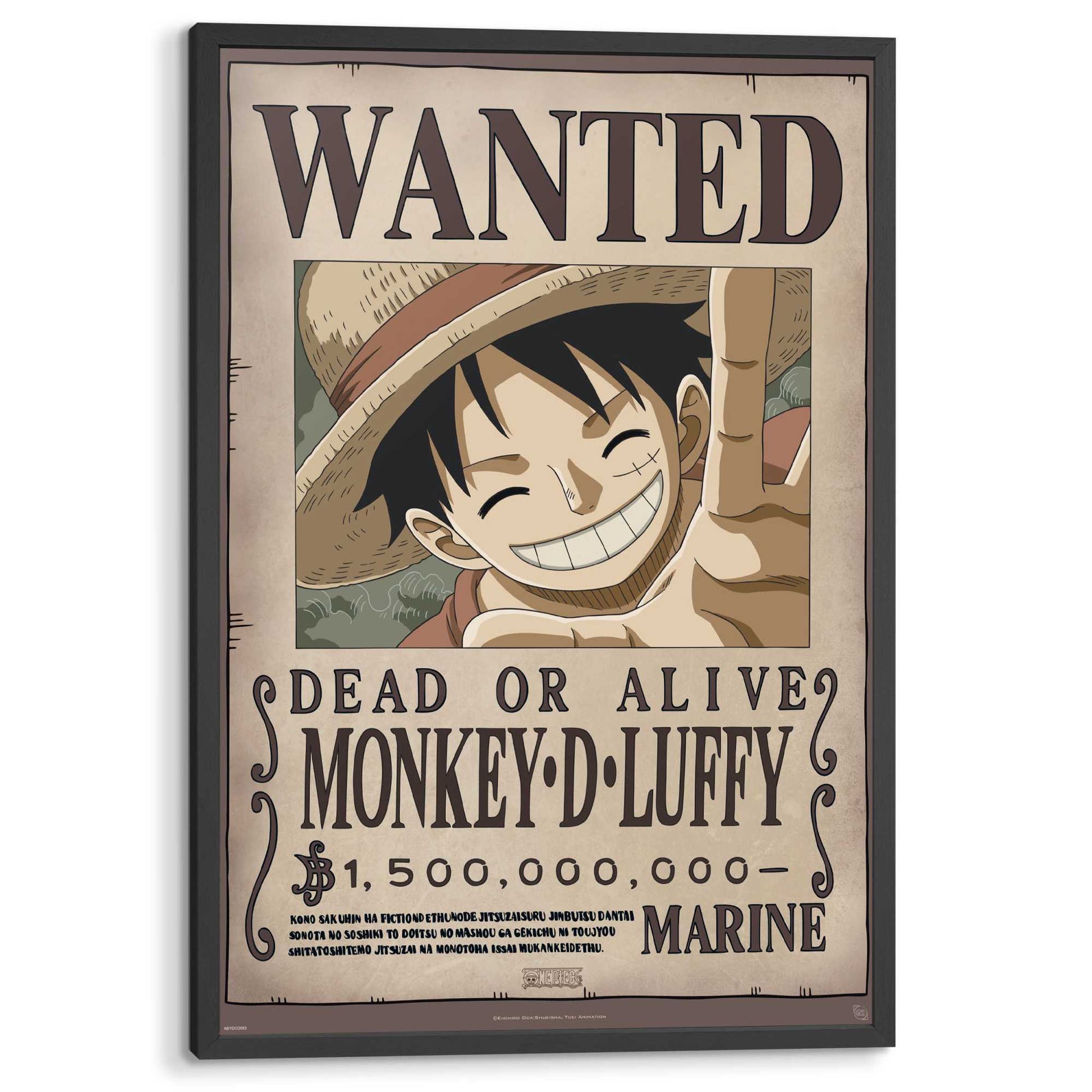 Framed poster One Piece - wanted Luffy new 2 94x63