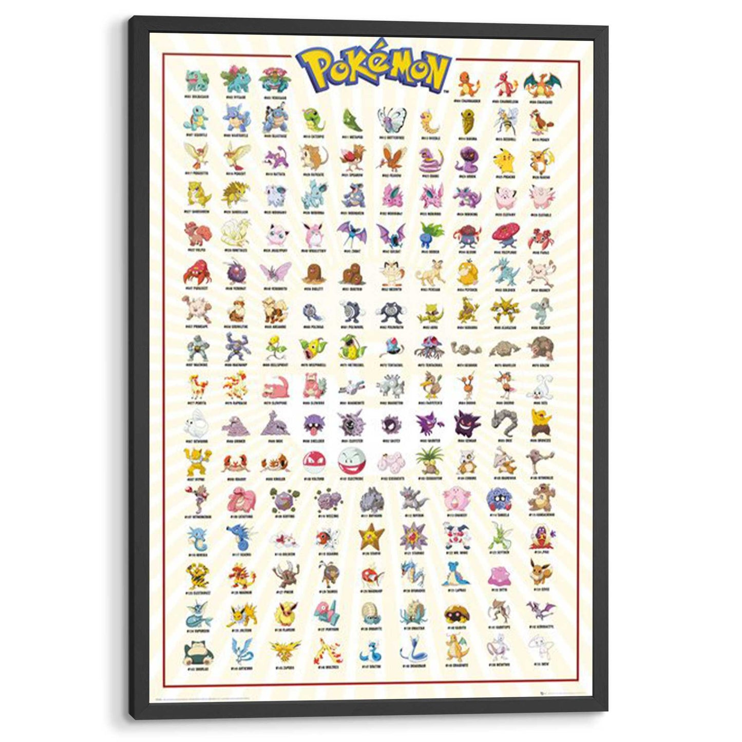 Framed poster Pokemon - kanto 151 english 94x63