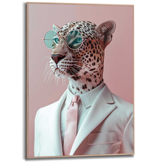 Framed in Wood Panther Portrait 70x50