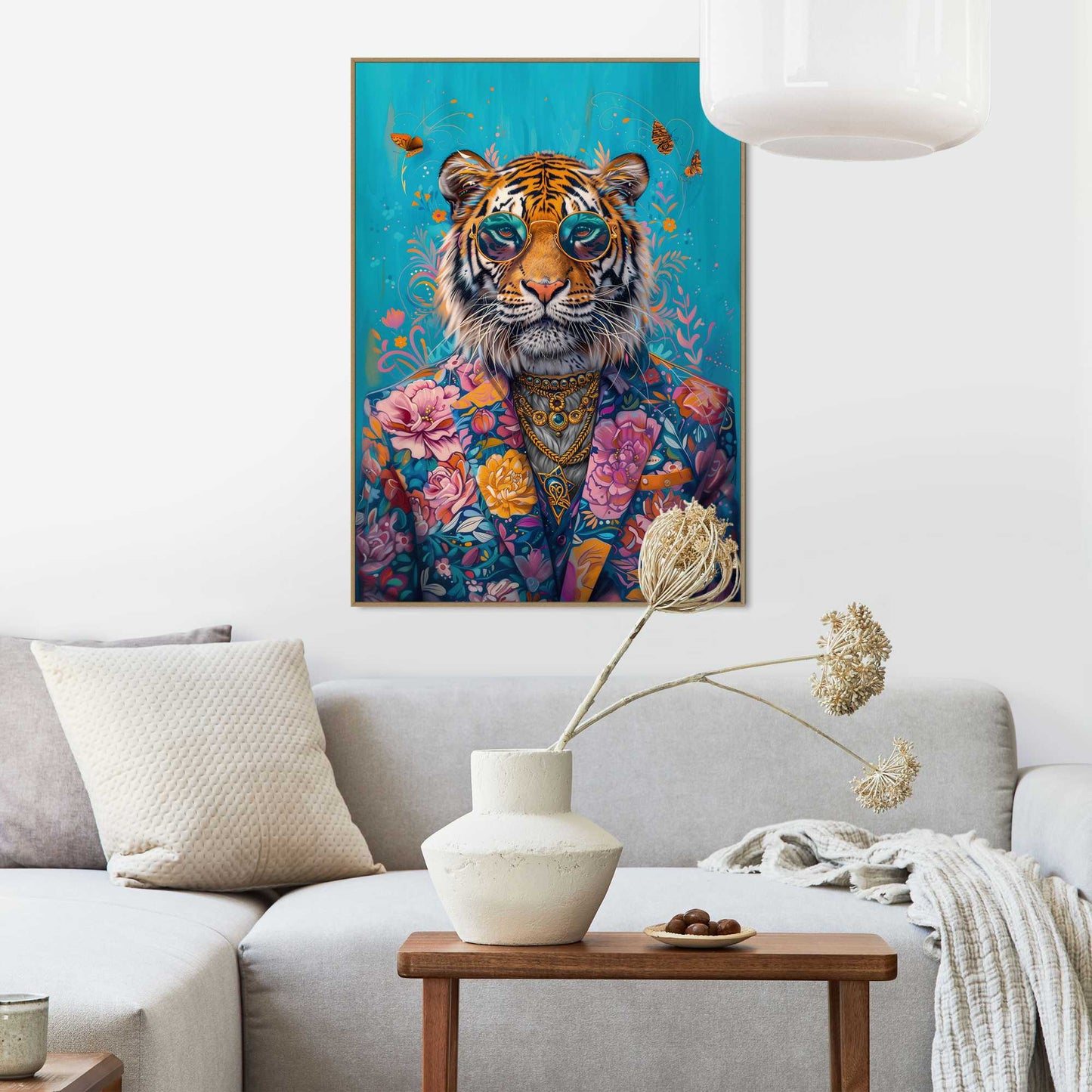 Framed in Wood Dandy Floral Tiger 70x50