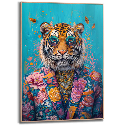 Framed in Wood Dandy Floral Tiger 70x50