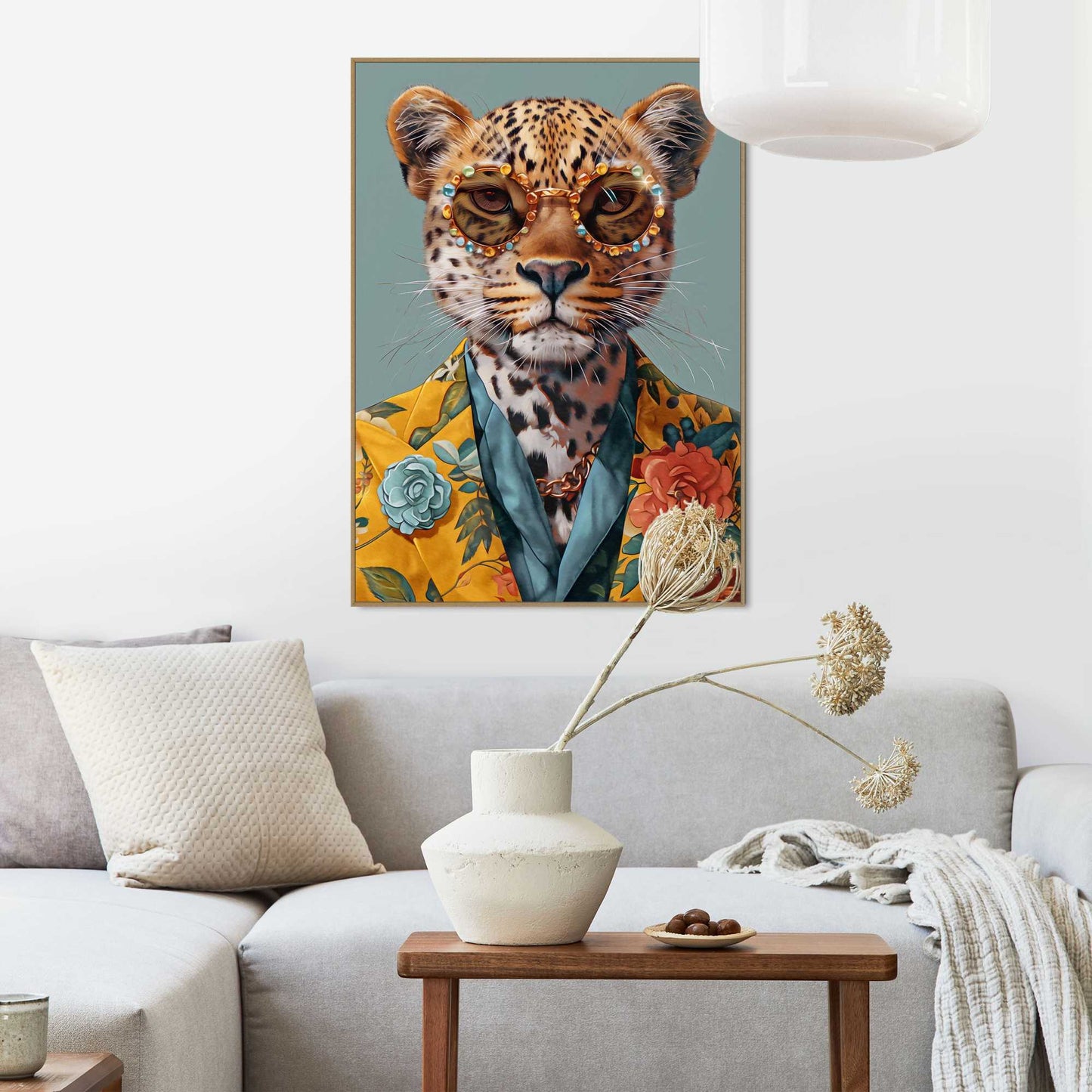 Framed in Wood Dressed Cat 70x50