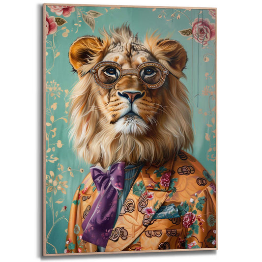 Framed in Wood Dandy Lion Portrait 70x50