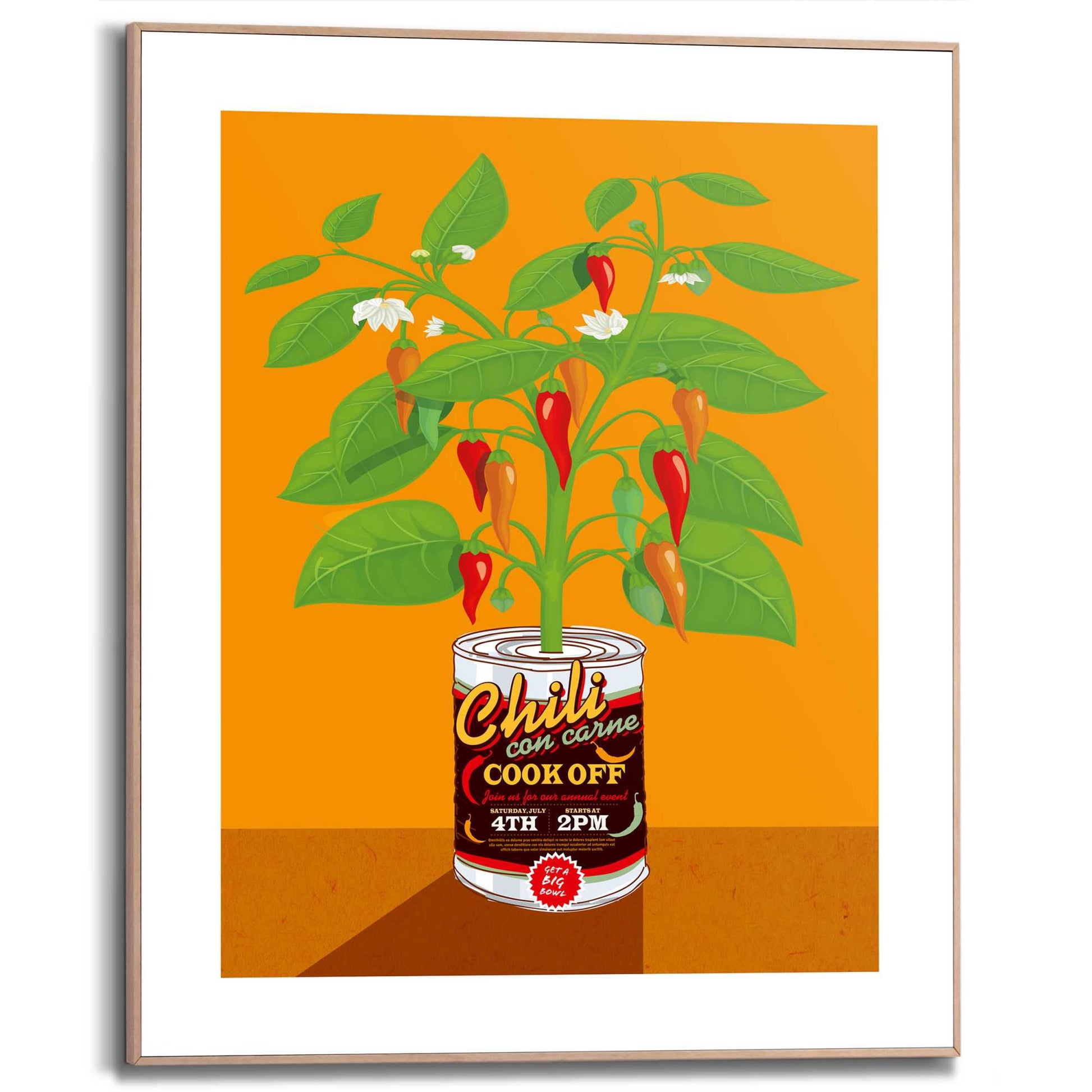 Framed in Wood Chilli Can 50x40