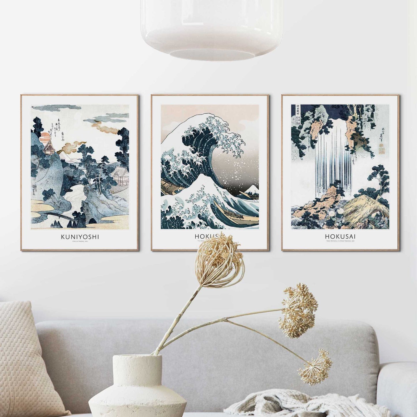 Framed in Wood Hokusai Triptych 40x30