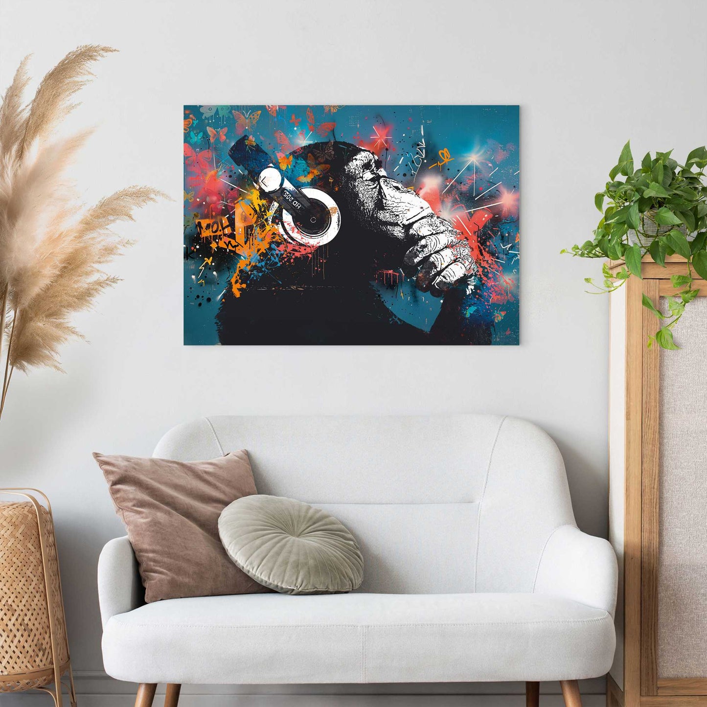 Canvas Chimp with headphones 50x70