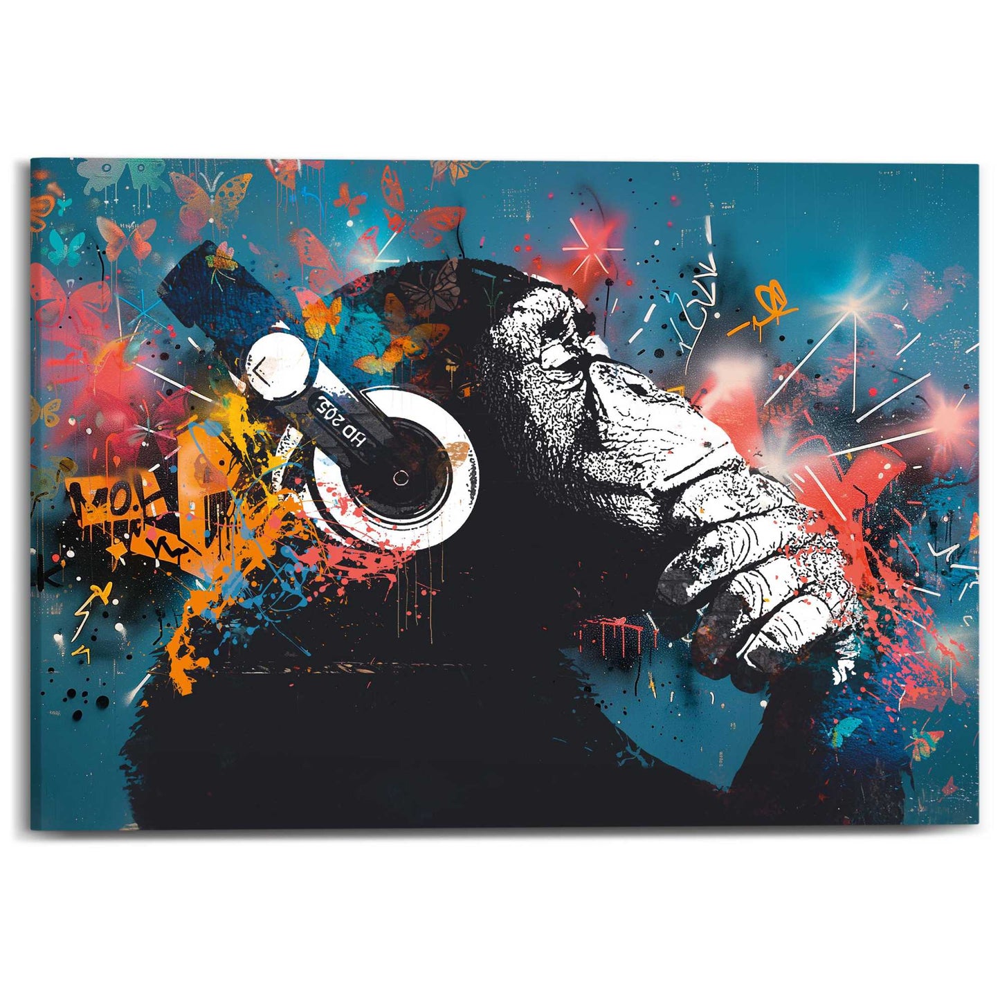 Canvas Chimp with headphones 50x70