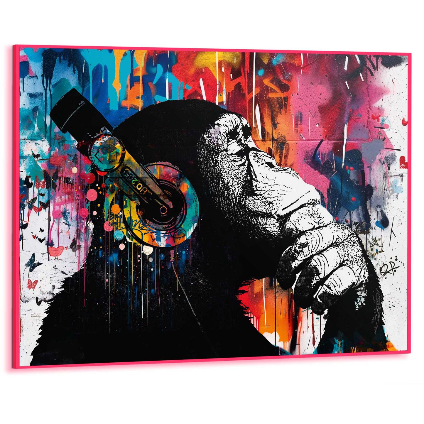 Framed Poster Graffiti Chimp in Neon 50x70