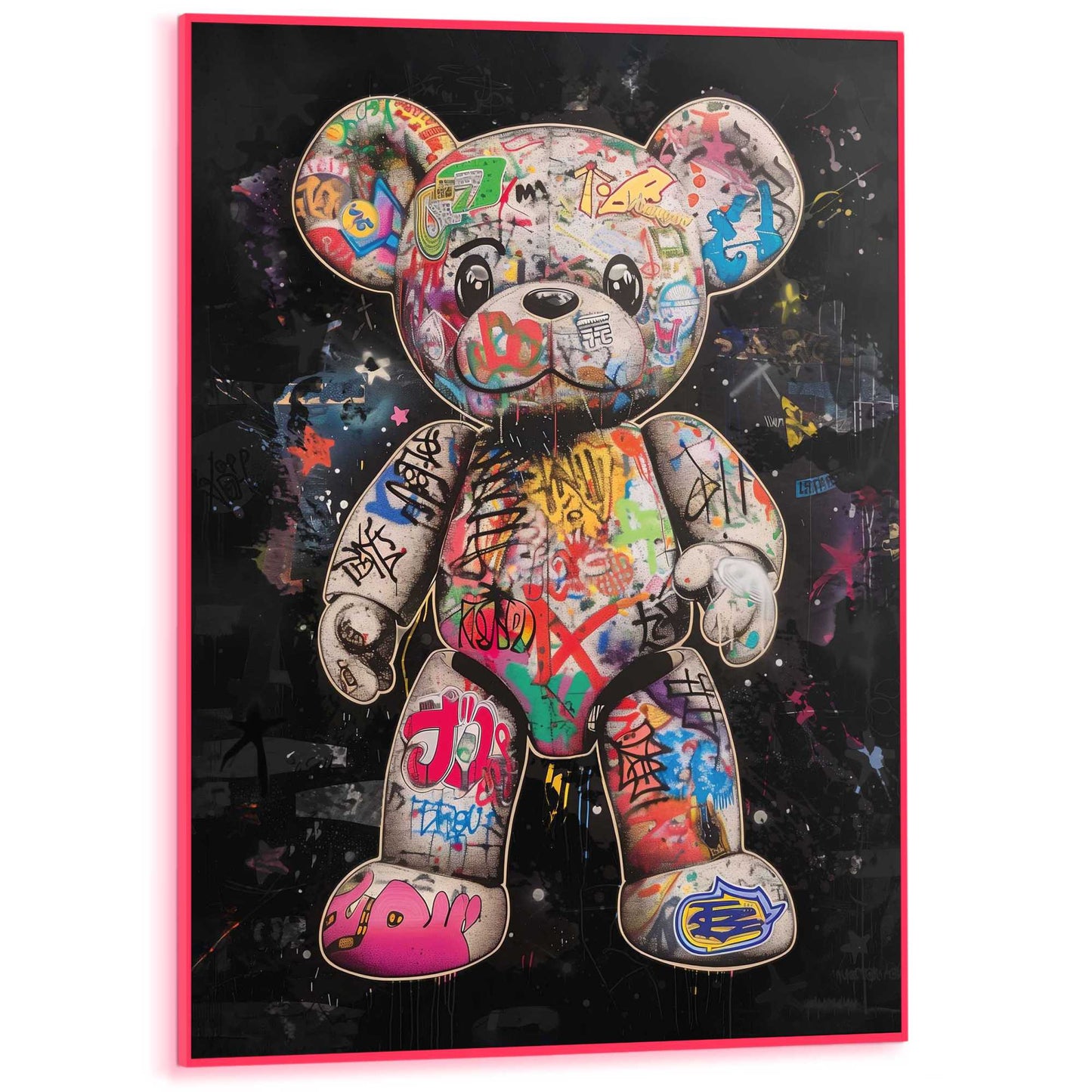 Framed Poster Graffiti Bear in Neon 70x50