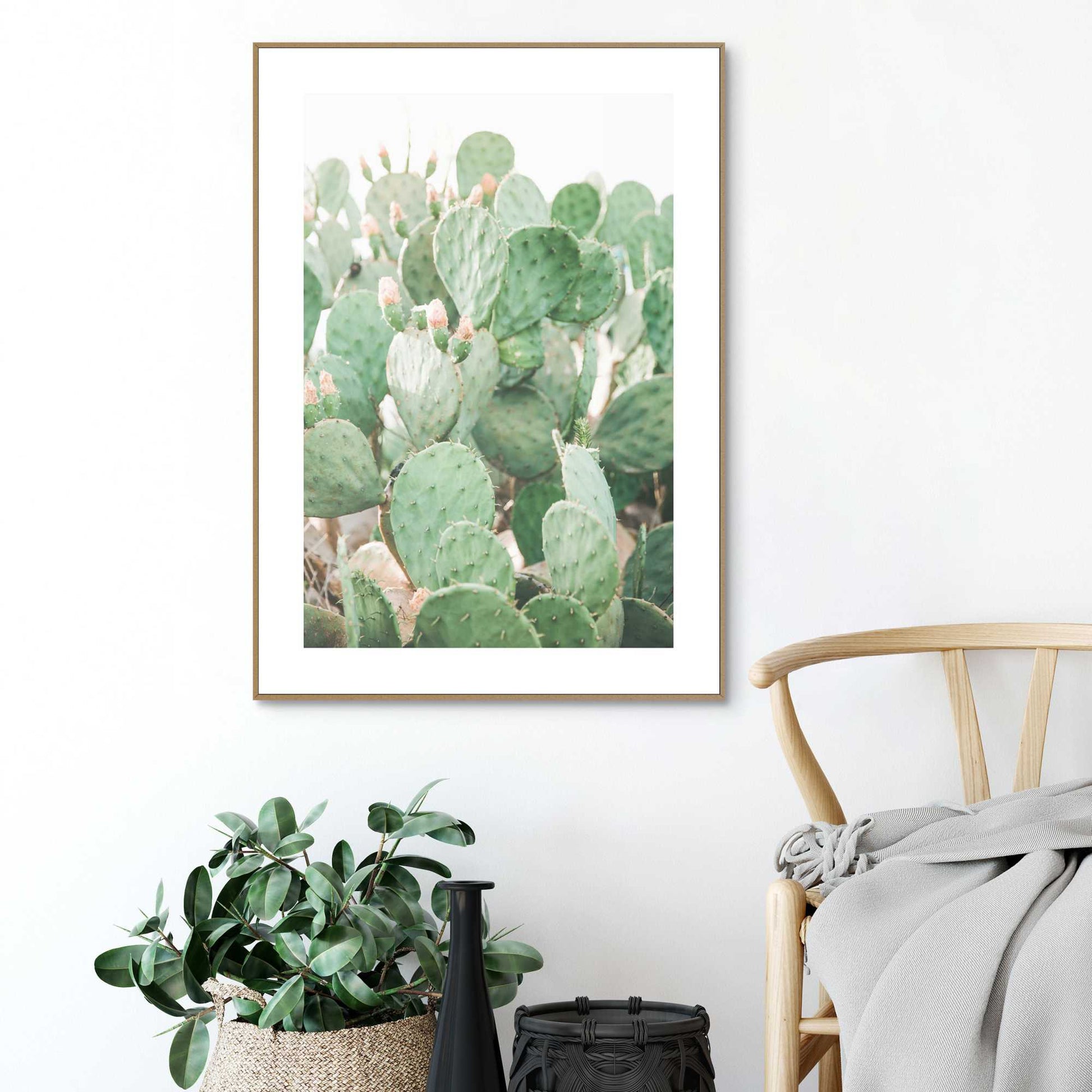 Framed in Wood Floral Cacti