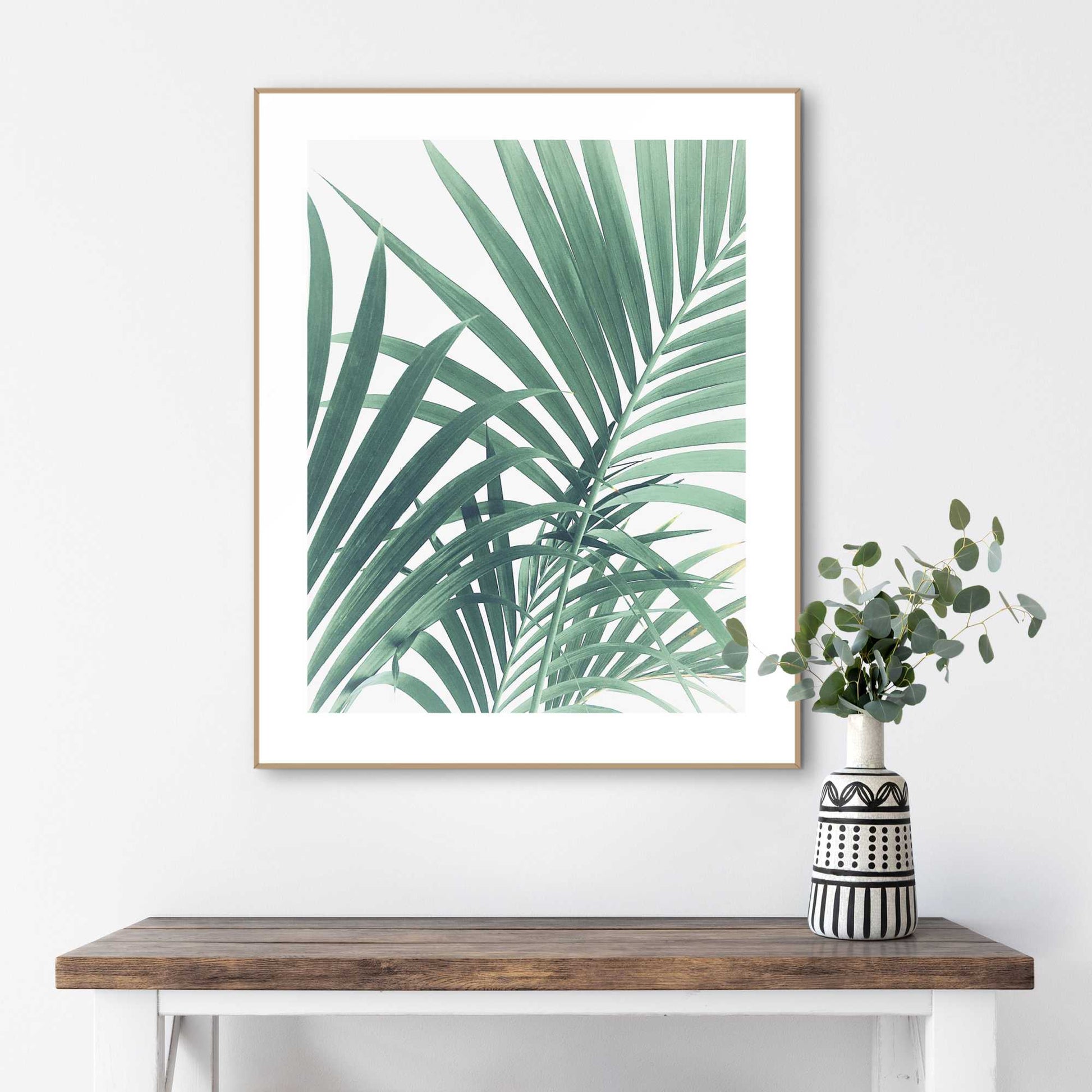 Framed in Wood Palm Tree Leaf