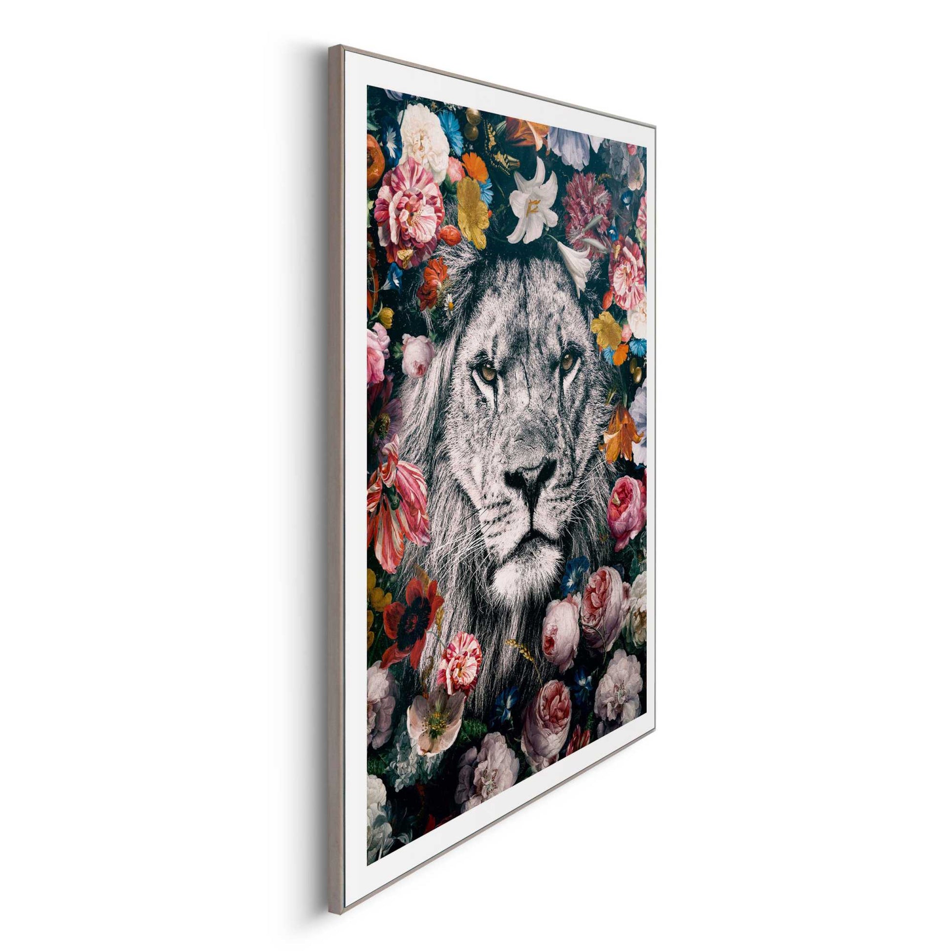 Framed in Wood Flowery Lion