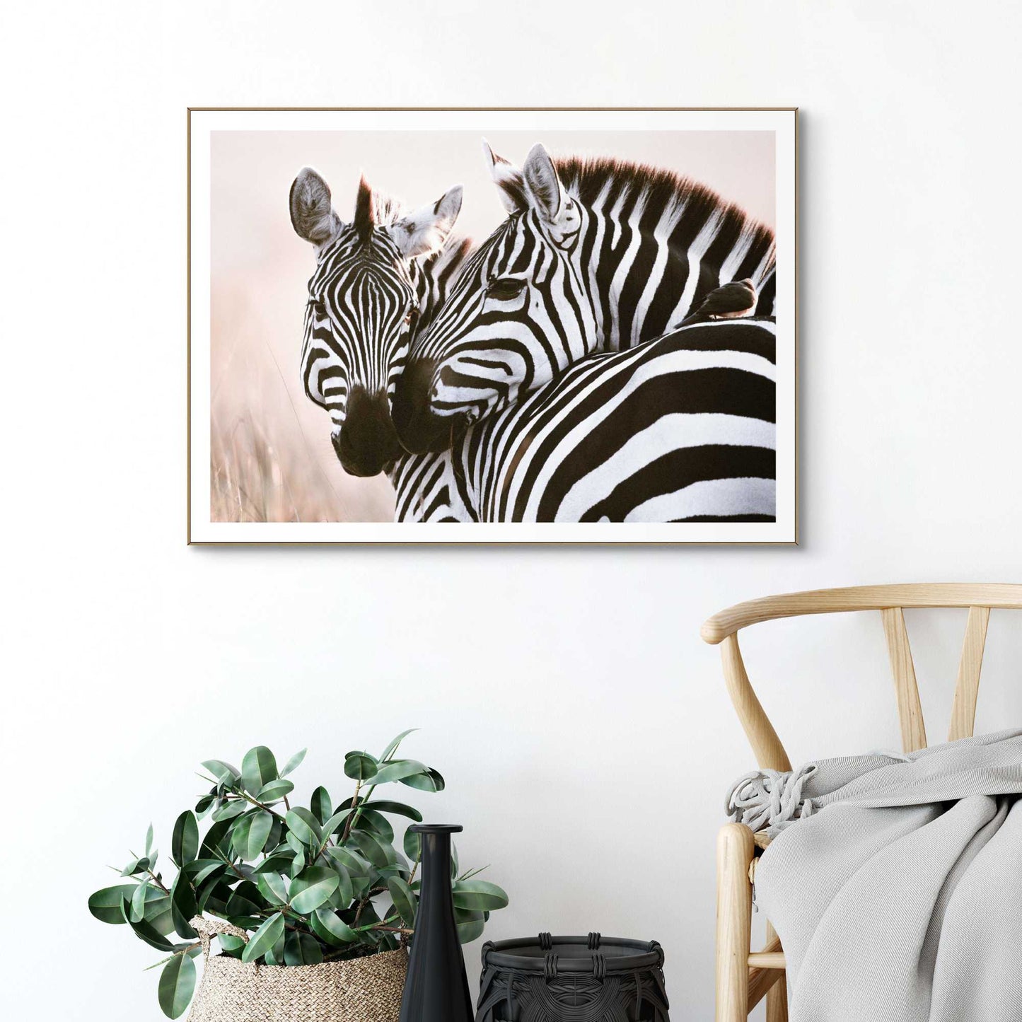 Framed in Wood Soft Zebras