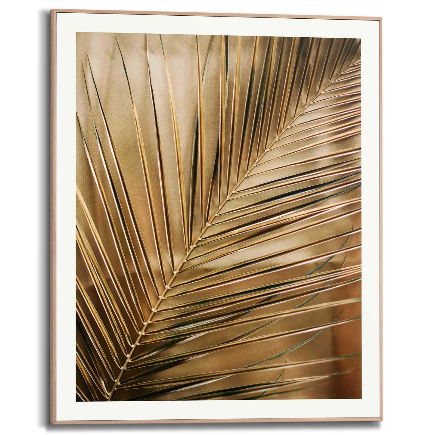 Framed in Wood Golden Palm Leaf